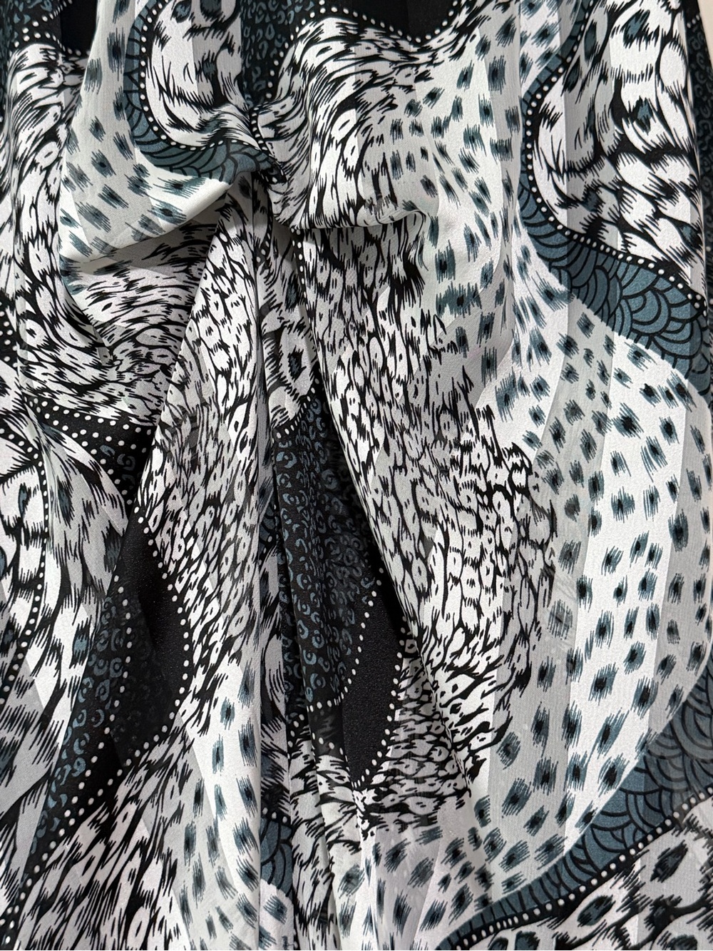 Boho Flowy Teal Black & White Abstract Handkerchief Maxi Skirt - Picture 12 of 15